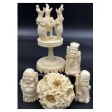 5pc Vintage Ivory Tone Asian Carved Figures