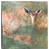 Large Original Oil on Canvas Antelope, Signed
