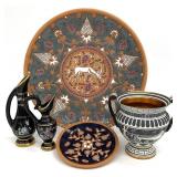 Hand Painted Greek Pottery & Metal Urn