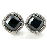 Sterling Silver Black Stone Halo Earrings