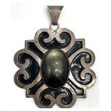 Large Signed Mexico Sterling Silver Pendant