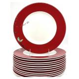 12 Lenox Chirp Scarlet Dinner Plates
