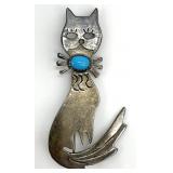 Sterling Silver Turquoise Cat Brooch