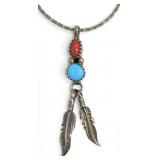 Navajo Sterling Silver Turquoise Coral Necklace