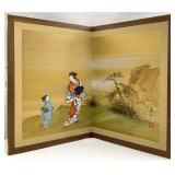 Japanese Painted Silk Folding Table Screen