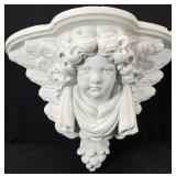 Vintage Large White Plaster Cherub Wall Shelf