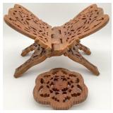 Asian Carved Wood Book Stand & Trivet
