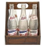 Vintage Pepsi Cola Bottles in Wooden Carrier