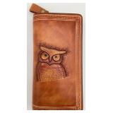 Owl Embossed Leather Clutch Wallet