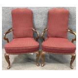 Pair Queen Anne High Back Arm Chairs