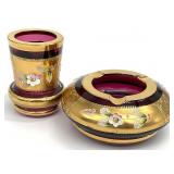 2pc Bohemia Crystal Cigarette Holder & Ashtray