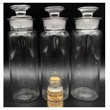 4 Vintage Glass Apothecary Jars & Bottle