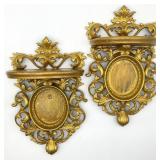 2 Gold Syroco Style Wood Wall Frame Shelves
