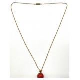 18K Gold Carnelian Pendant w/ Gold Tone Chain