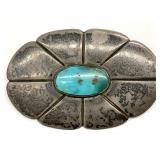 Native American Style Sterling Turquoise Brooch