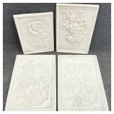4pc Large Vtg Chalkware / Plaster Floral Wall Art
