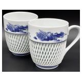 2 Japanese Reticulated Lattice Porcelain Mugs
