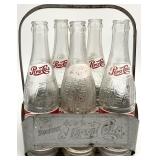 Vintage Metal Pepsi Cola Bottles in Metal Carrier
