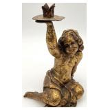 Antique Carved Giltwood Putty Figure Candle Holder