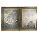 Pair Kang-Hi Chinese Cranes & Landscape Art Prints