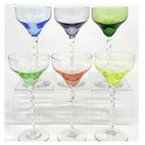6 Multicolor Barley Twist Stem Cordial Glasses