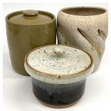 3pc Signed Art Pottery Canisters & Vase
