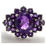 Signed Sterling Silver Amethyst Ring, Sz 8