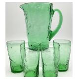Vtg Morgantown Crinkle Green Pitcher & Juice