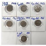 7 Liberty Head V Nickel Coins