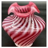 Fenton Spiral Optic Cranberry Glass Vase