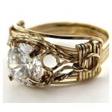 10K Gold Wire Ring w/ Clear Stone, Sz 5.5