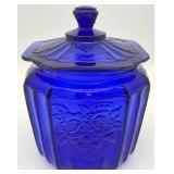 Vintage Cobalt Blue Glass Biscuit Cookie Jar