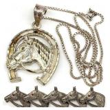 Sterling Silver Horse Pendant, Necklace & Brooch