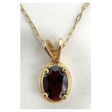 14K Gold Garnet Pendant & Necklace