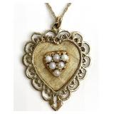 14K Gold & Pearl Heart Pendant Necklace