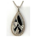 Italian Sterling Black Onyx Floral Pendant