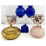 Vintage Colored Glass Vanity Jar, Vases & More