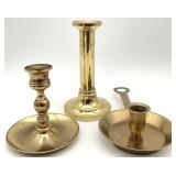 3pc Vintage Brass Candlesticks, Chamberstick