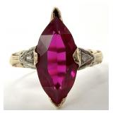 14K Gold Marquis Cut Ruby Ring, Sz 5