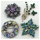 4 Art Deco Rhinestone Brooches - Jewelry