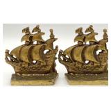 Pair Vintage Brass Ship
