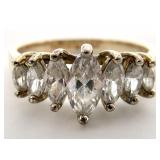 Gold Tone Sterling Marquis CZ Ring, Sz 8