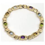 14K Gold Multicolor Stone Bracelet, Missing Stone