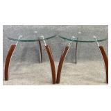 Pair New Modern Glass Top End Tables