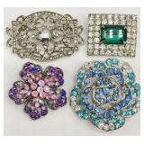 4 Art Deco Rhinestone Brooches - Jewelry