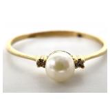 14K Gold Pearl Ring, Sz 10