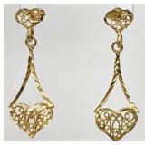 14K Gold Filigree Heart Earrings