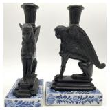 2 Maitland Smith? Art Deco Sphinx Candlesticks