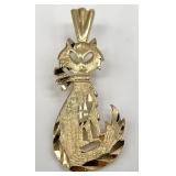 14K Gold Michael Anthony Signed Cat Pendant