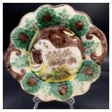 Antique Majolica Dog Plate